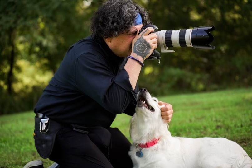 washington dc wedding photographer andrew morrell at work with a puppy
