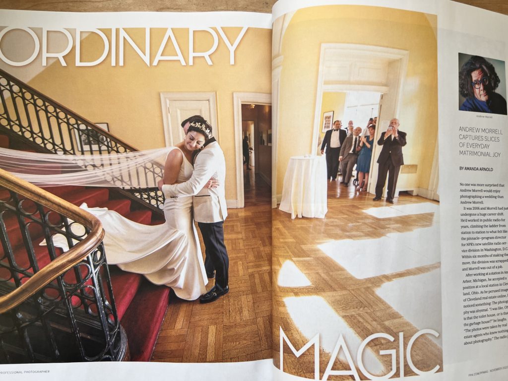 Photo of the magazine spread of Washington DC photographer Andrew Morrell feature in Professional Photographer Magazine.