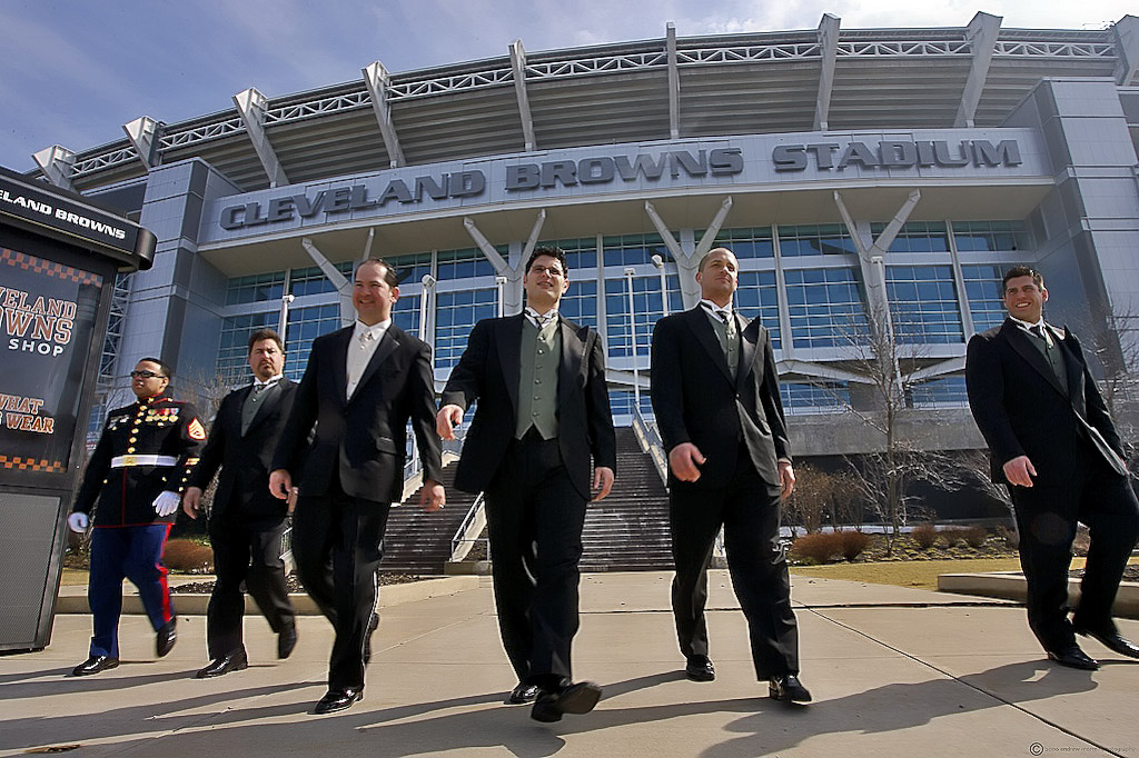 The groom and his men in front of the Brown's home field.